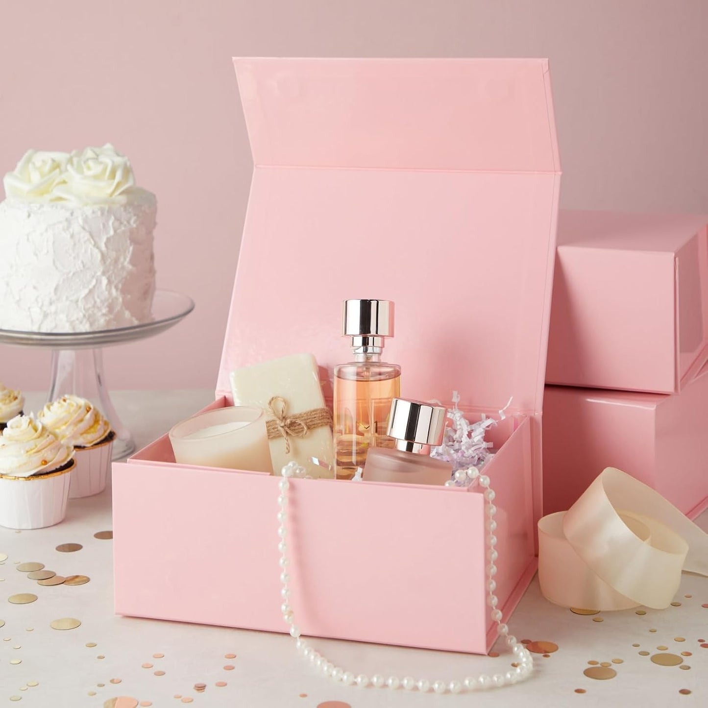 Jewelry Gift Box Set - 6-Pack, 9.5 x 7 x 4 In, Pink Magnetic Lids - Bulk Boxes for Bridesmaid Proposals, Wedding & Birthday Surprises