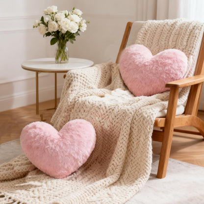 Heart Pillows Cute Fuzzy Throw Pillow Love Heart Decorate Pillows