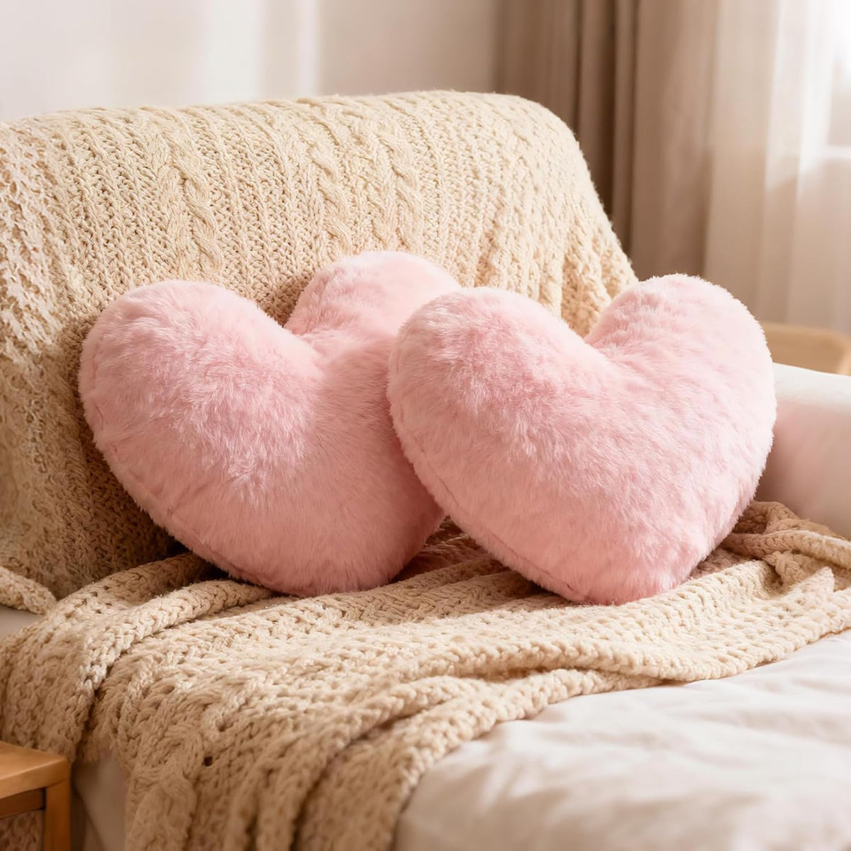 Heart Pillows Cute Fuzzy Throw Pillow Love Heart Decorate Pillows