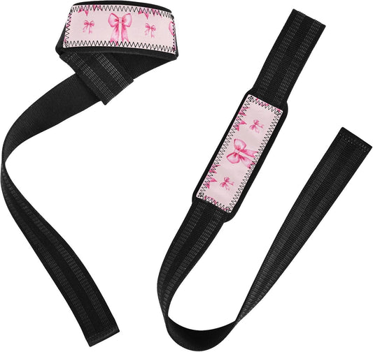 Cute Pink Bows Lifting Straps for Weightlifting,Wrist Straps with Thick Neoprene Padding,Pro Heavy Duty Gym Wrist Wraps for Powerlifting, Bodybuilding & Strength Training