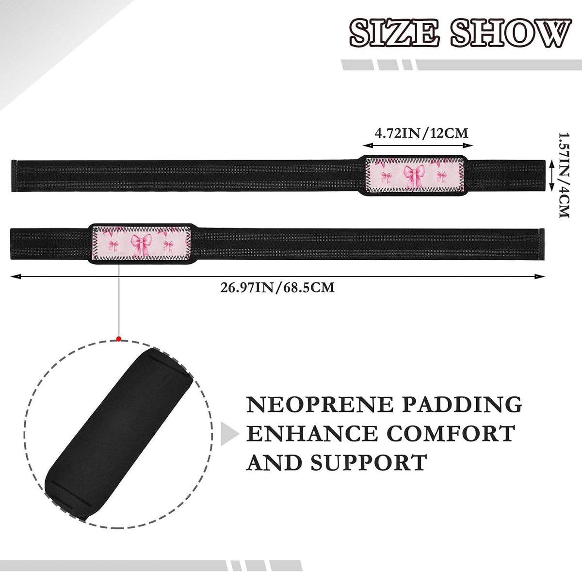 Cute Pink Bows Lifting Straps for Weightlifting,Wrist Straps with Thick Neoprene Padding,Pro Heavy Duty Gym Wrist Wraps for Powerlifting, Bodybuilding & Strength Training