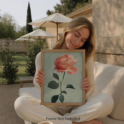 Soft Peach Rose Stem - 8x10 Unframed Single Rose Wall Art - Blossom Flower Botanical Print for Bedroom Office Living Room Hallway or Gallery Wall - Romantic Floral Artwork for Home Decor