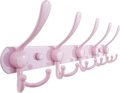Coat Rack Wall Mounted - 5 Tri Hooks, Heavy Duty, Stainless Steel, Metal Coat Hook Rail for Coat Hat Towel Purse Robes Mudroom Bathroom Entryway, Pink