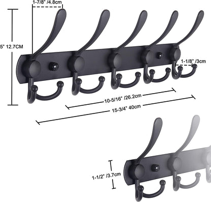 Coat Rack Wall Mounted - 5 Tri Hooks, Heavy Duty, Stainless Steel, Metal Coat Hook Rail for Coat Hat Towel Purse Robes Mudroom Bathroom Entryway, Pink