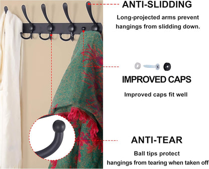 Coat Rack Wall Mounted - 5 Tri Hooks, Heavy Duty, Stainless Steel, Metal Coat Hook Rail for Coat Hat Towel Purse Robes Mudroom Bathroom Entryway, Pink