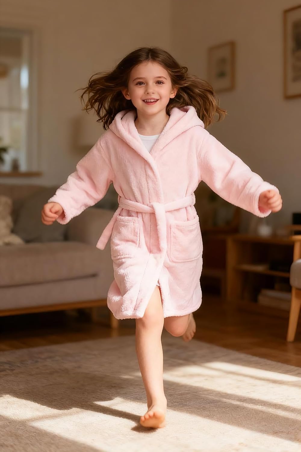 Girls Fleece Hooded Robe Warm Sleepwear for Toddler Kids Soft Fuzzy Bathrobe Gifts
