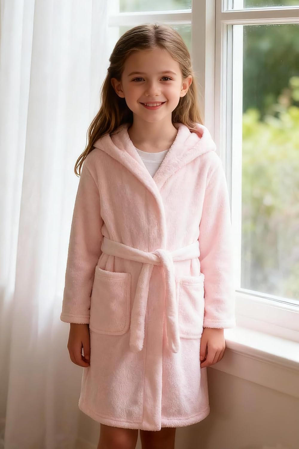 Girls Fleece Hooded Robe Warm Sleepwear for Toddler Kids Soft Fuzzy Bathrobe Gifts