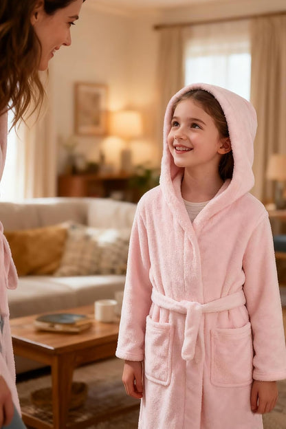 Girls Fleece Hooded Robe Warm Sleepwear for Toddler Kids Soft Fuzzy Bathrobe Gifts