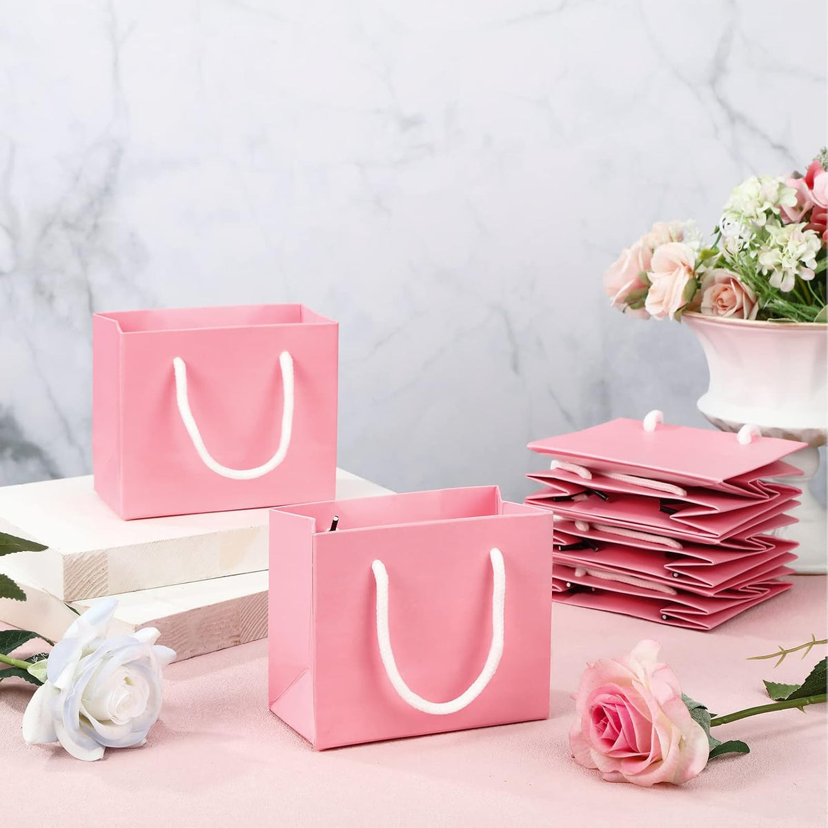 24 Pcs Pink Mini Gift Bags with Handles Paper Gift Card Bags