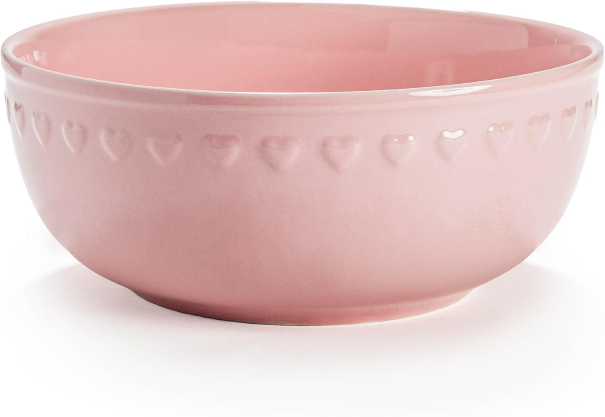 Paris Hilton Ceramic Serving Bowl, Iconic Stoneware with Heart Detailing, Microwave & Dishwasher Safe, 10-Cup Capacity, 9.25 Inch Diameter, Pink