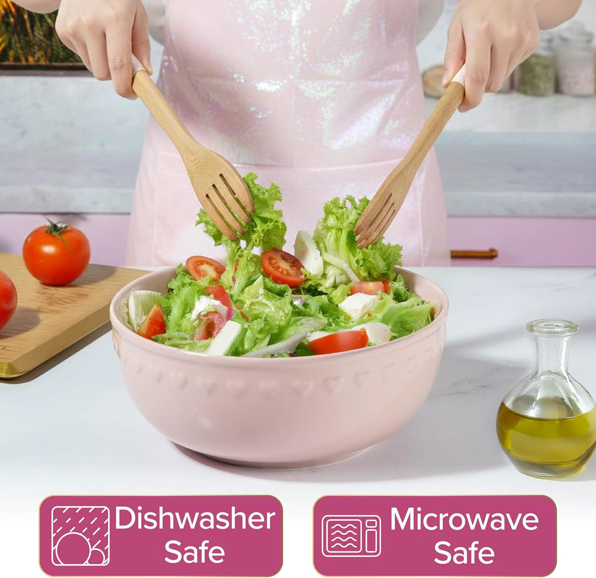 Paris Hilton Ceramic Serving Bowl, Iconic Stoneware with Heart Detailing, Microwave & Dishwasher Safe, 10-Cup Capacity, 9.25 Inch Diameter, Pink