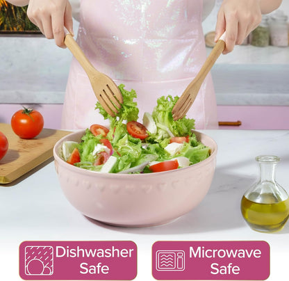 Paris Hilton Ceramic Serving Bowl, Iconic Stoneware with Heart Detailing, Microwave & Dishwasher Safe, 10-Cup Capacity, 9.25 Inch Diameter, Pink