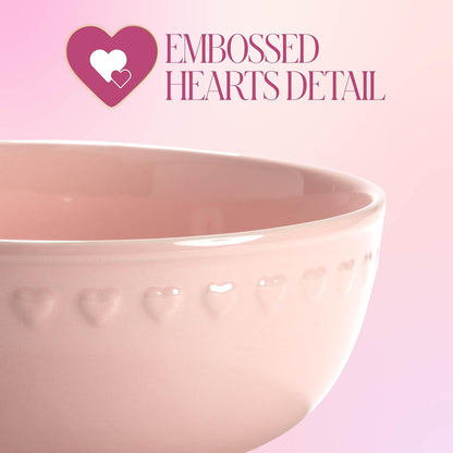Paris Hilton Ceramic Serving Bowl, Iconic Stoneware with Heart Detailing, Microwave & Dishwasher Safe, 10-Cup Capacity, 9.25 Inch Diameter, Pink