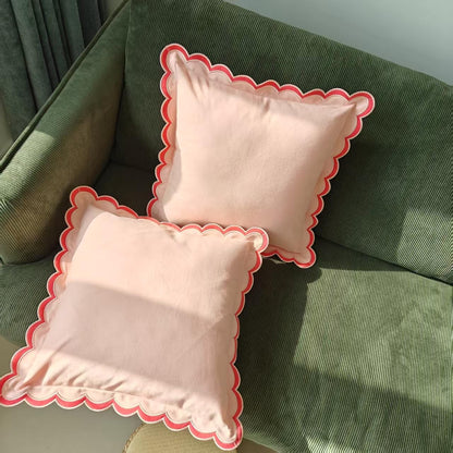 Scalloped Edge Embroidery Pillow Cover Set of 2 | Decorative Throw Pillow Covers | Boho-Chic Cushion Covers for Living Room (Pink)