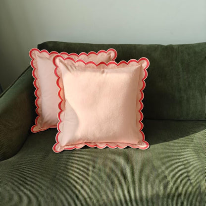 Scalloped Edge Embroidery Pillow Cover Set of 2 | Decorative Throw Pillow Covers | Boho-Chic Cushion Covers for Living Room (Pink)
