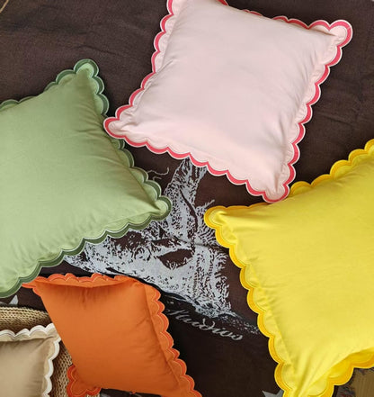 Scalloped Edge Embroidery Pillow Cover Set of 2 | Decorative Throw Pillow Covers | Boho-Chic Cushion Covers for Living Room (Pink)