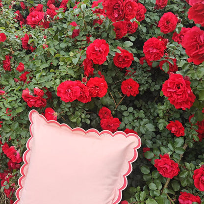 Scalloped Edge Embroidery Pillow Cover Set of 2 | Decorative Throw Pillow Covers | Boho-Chic Cushion Covers for Living Room (Pink)