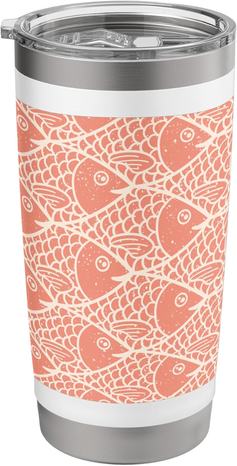 Peach Coral School of Fish Pattern Stainless Steel Insulated Tumbler