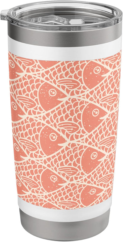Peach Coral School of Fish Pattern Stainless Steel Insulated Tumbler
