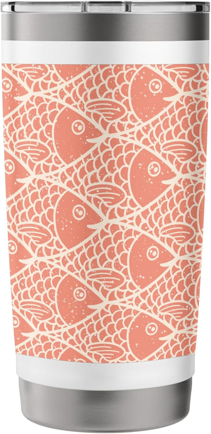 Peach Coral School of Fish Pattern Stainless Steel Insulated Tumbler