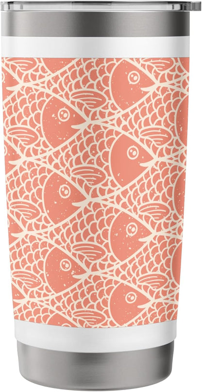 Peach Coral School of Fish Pattern Stainless Steel Insulated Tumbler