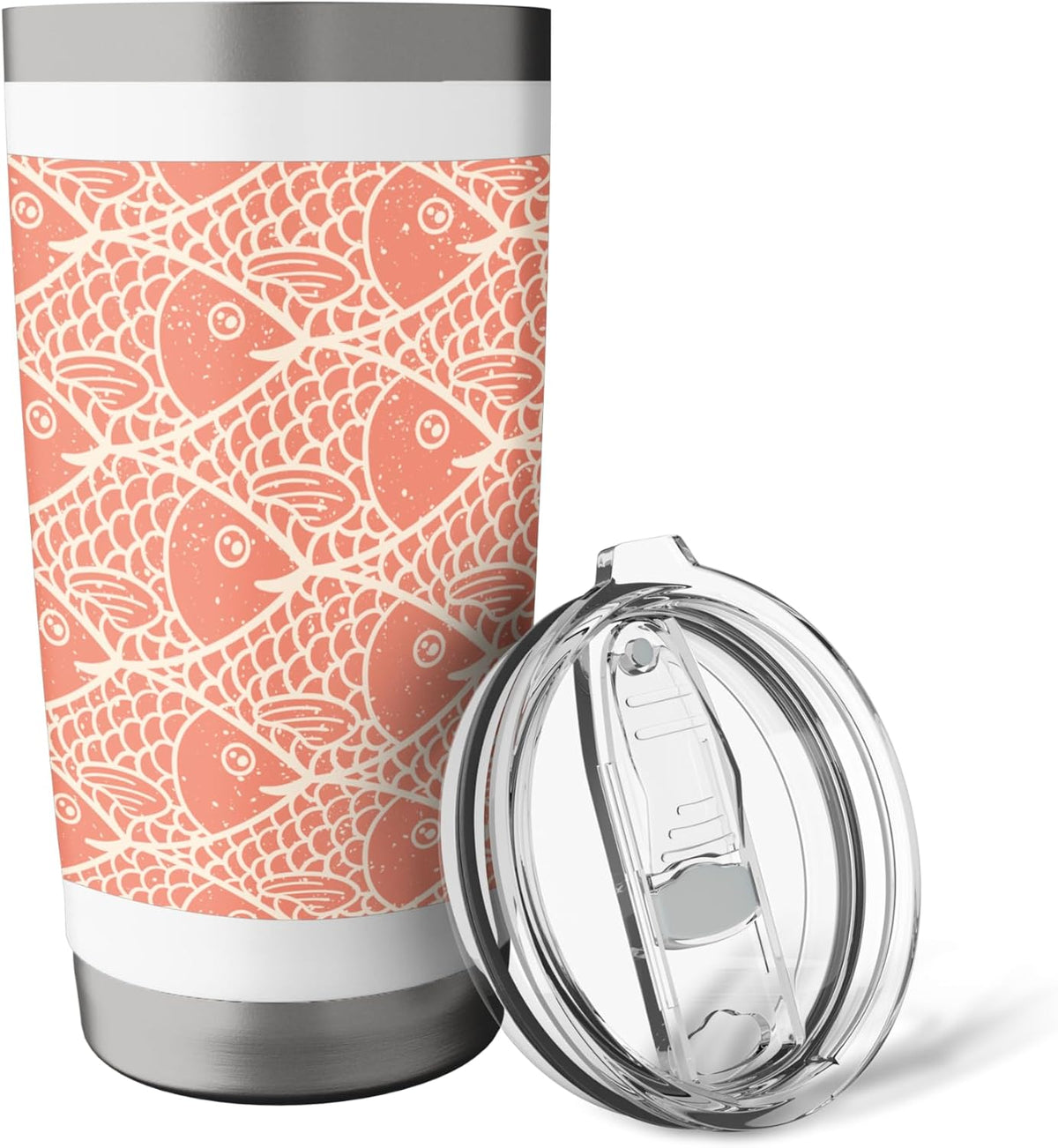 Peach Coral School of Fish Pattern Stainless Steel Insulated Tumbler