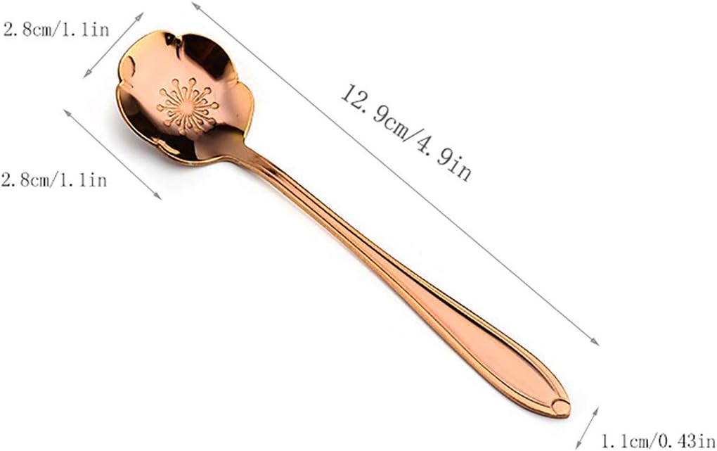 8 Pcs Coffee Spoons Stainless Steel Reusable Flower Teaspoons Rainbow Set dessert Stir Sticks 4.9in - Rose gold