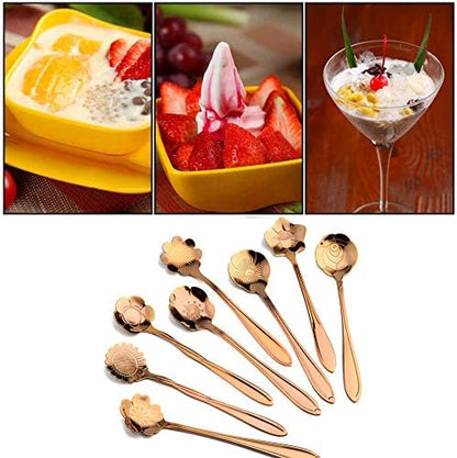 8 Pcs Coffee Spoons Stainless Steel Reusable Flower Teaspoons Rainbow Set dessert Stir Sticks 4.9in - Rose gold