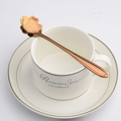 8 Pcs Coffee Spoons Stainless Steel Reusable Flower Teaspoons Rainbow Set dessert Stir Sticks 4.9in - Rose gold