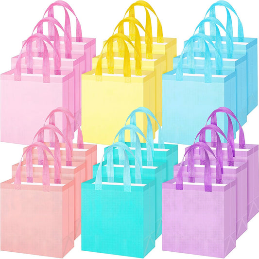 18 Pcs Pastel Non Woven Gift Bags with Handles Reusable Party Favor Goodie Bags Bulk, Spring Pink Color Tote for Women Wedding Birthday Bridal Shower Summer Decoration