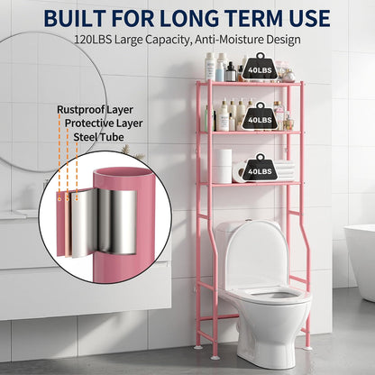 Livilord 3-Tier Over Toilet Storage Rack, Anti-Wobble, Pink