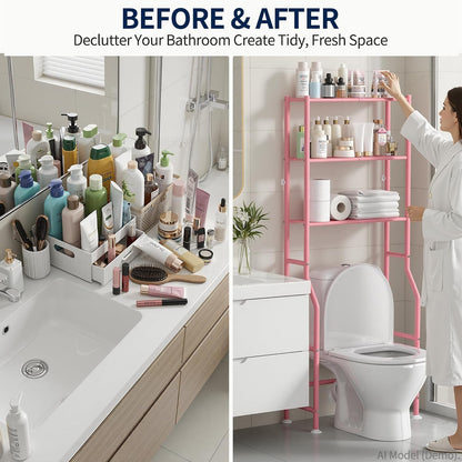 Livilord 3-Tier Over Toilet Storage Rack, Anti-Wobble, Pink