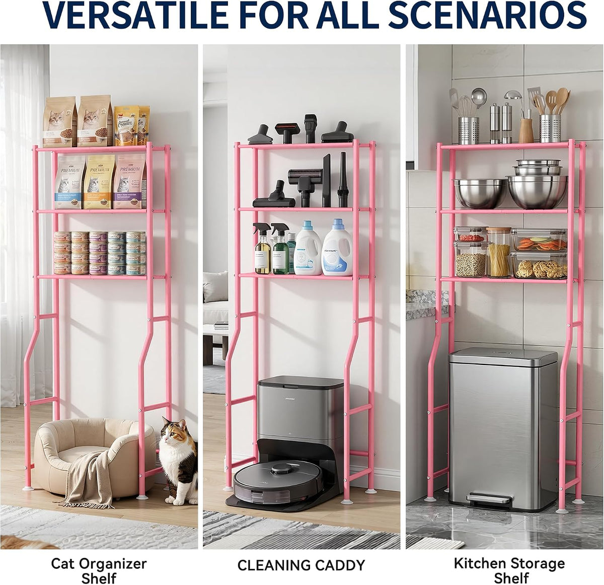 Livilord 3-Tier Over Toilet Storage Rack, Anti-Wobble, Pink