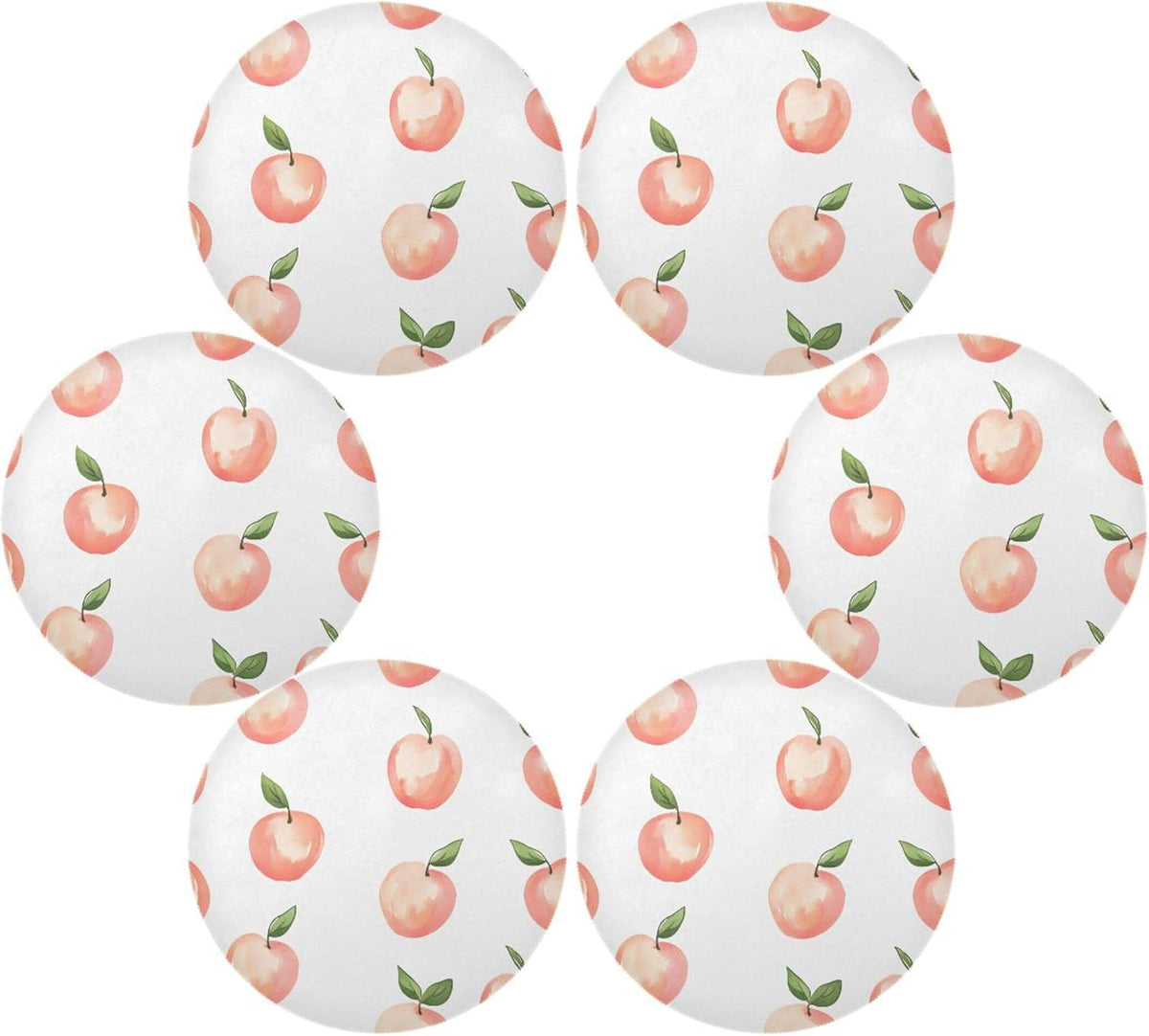 Peach Pattern Round Placemats Set of 6 for Dining Table, 15 Inch Non-Slip Washable Heat-Resistant Table Mats for Party Kitchen Dining Decoration