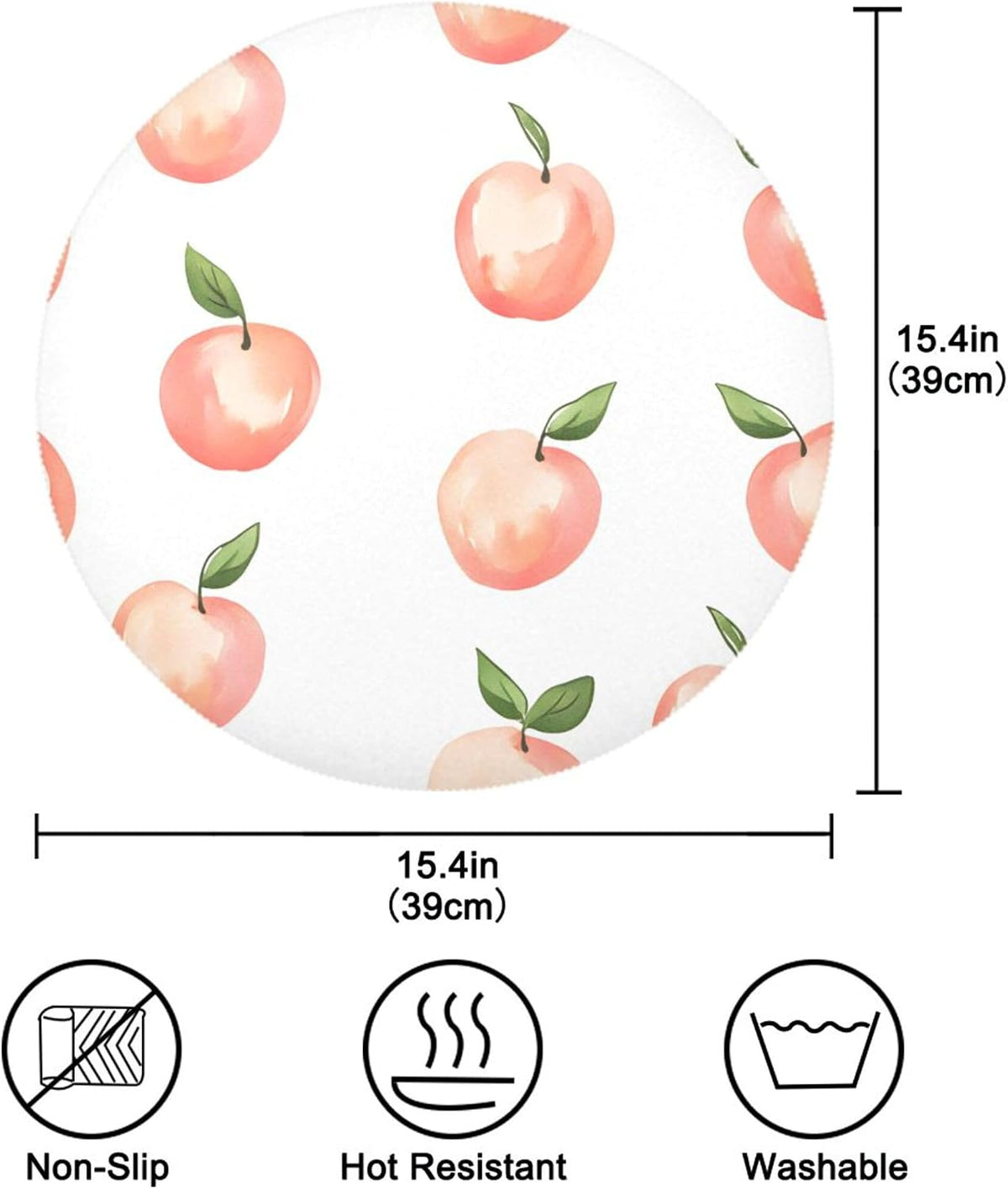 Peach Pattern Round Placemats Set of 6 for Dining Table, 15 Inch Non-Slip Washable Heat-Resistant Table Mats for Party Kitchen Dining Decoration