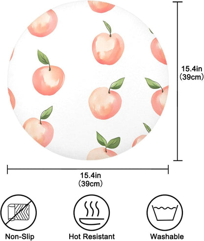 Peach Pattern Round Placemats Set of 6 for Dining Table, 15 Inch Non-Slip Washable Heat-Resistant Table Mats for Party Kitchen Dining Decoration