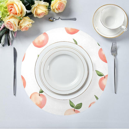 Peach Pattern Round Placemats Set of 6 for Dining Table, 15 Inch Non-Slip Washable Heat-Resistant Table Mats for Party Kitchen Dining Decoration