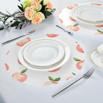 Peach Pattern Round Placemats Set of 6 for Dining Table, 15 Inch Non-Slip Washable Heat-Resistant Table Mats for Party Kitchen Dining Decoration