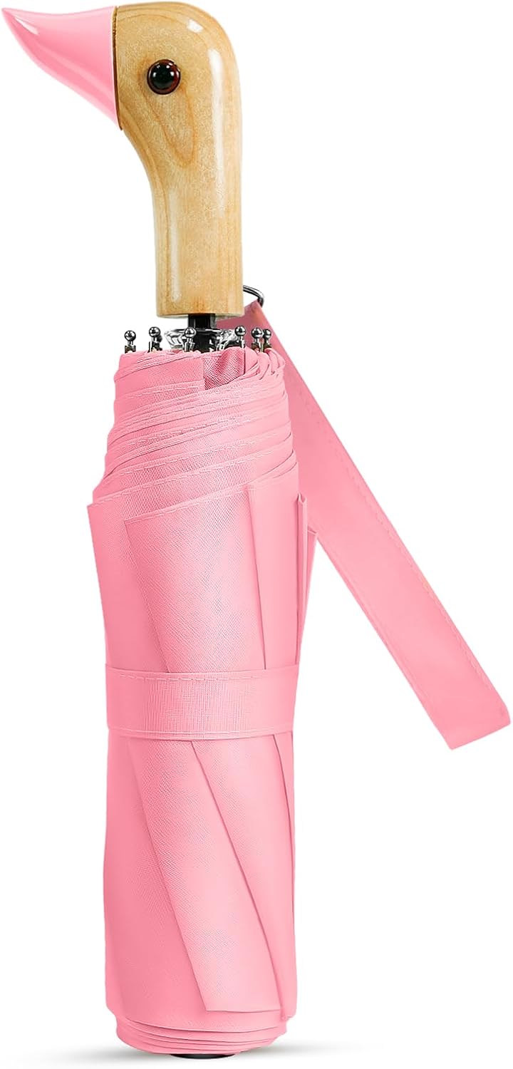 Cute Duck Handle Umbrella Compact Folding Travel Rain for Kids Women Adults