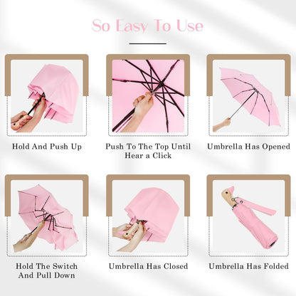 Cute Duck Handle Umbrella Compact Folding Travel Rain for Kids Women Adults