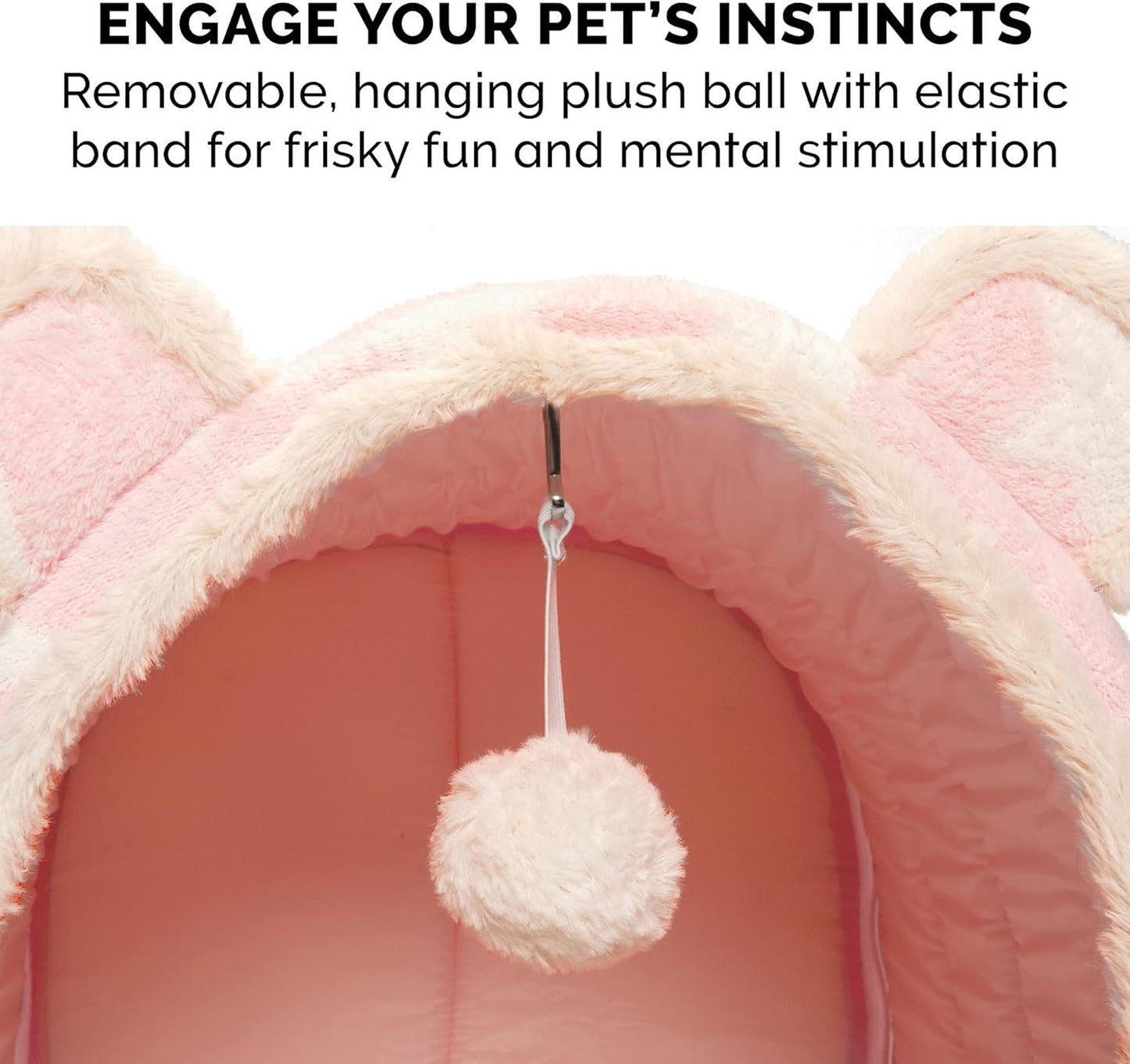 Furhaven Cat Bed Snuggle Hideout for Indoor Cats & Small Dogs, Washable & Foldable w/ Plush Ball Toy - Snuggle Hideout Pet Tent - Pink Stars, Small