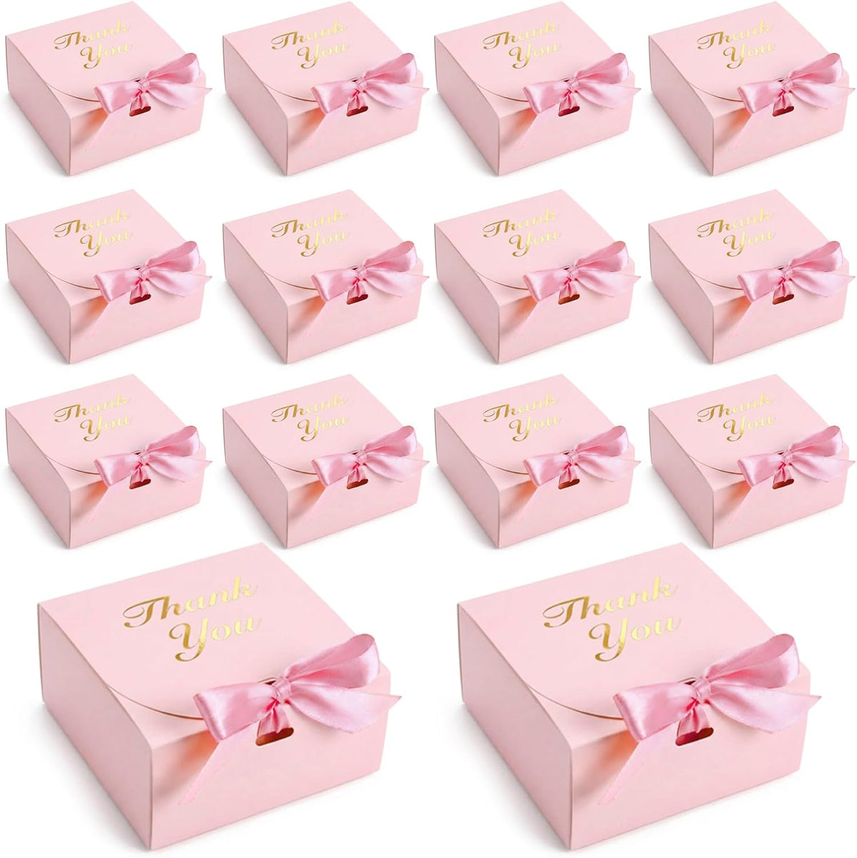 20PCS Thank You Gift Boxes, 4.5x4.5x1.9 Inches Mini Party Favor Boxes Pink Treat Bags with Bow Ribbon for Wedding Bridal Baby Shower Birthday Party