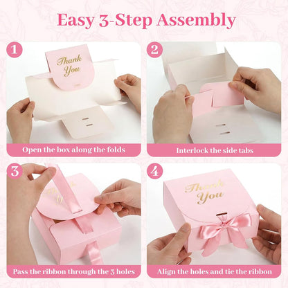 20PCS Thank You Gift Boxes, 4.5x4.5x1.9 Inches Mini Party Favor Boxes Pink Treat Bags with Bow Ribbon for Wedding Bridal Baby Shower Birthday Party
