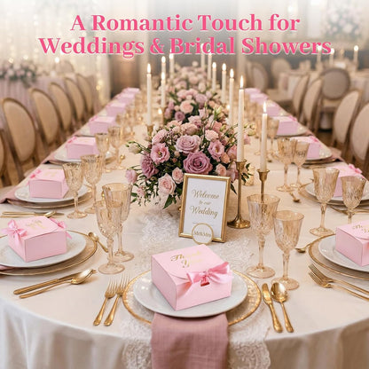 20PCS Thank You Gift Boxes, 4.5x4.5x1.9 Inches Mini Party Favor Boxes Pink Treat Bags with Bow Ribbon for Wedding Bridal Baby Shower Birthday Party