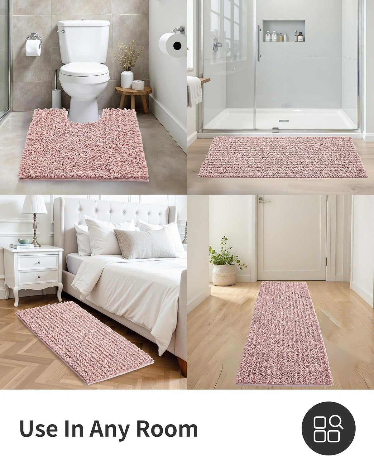 Toilet Rugs U Shaped 24x24,Soft Absorbent Chenille Contour Bath Rugs