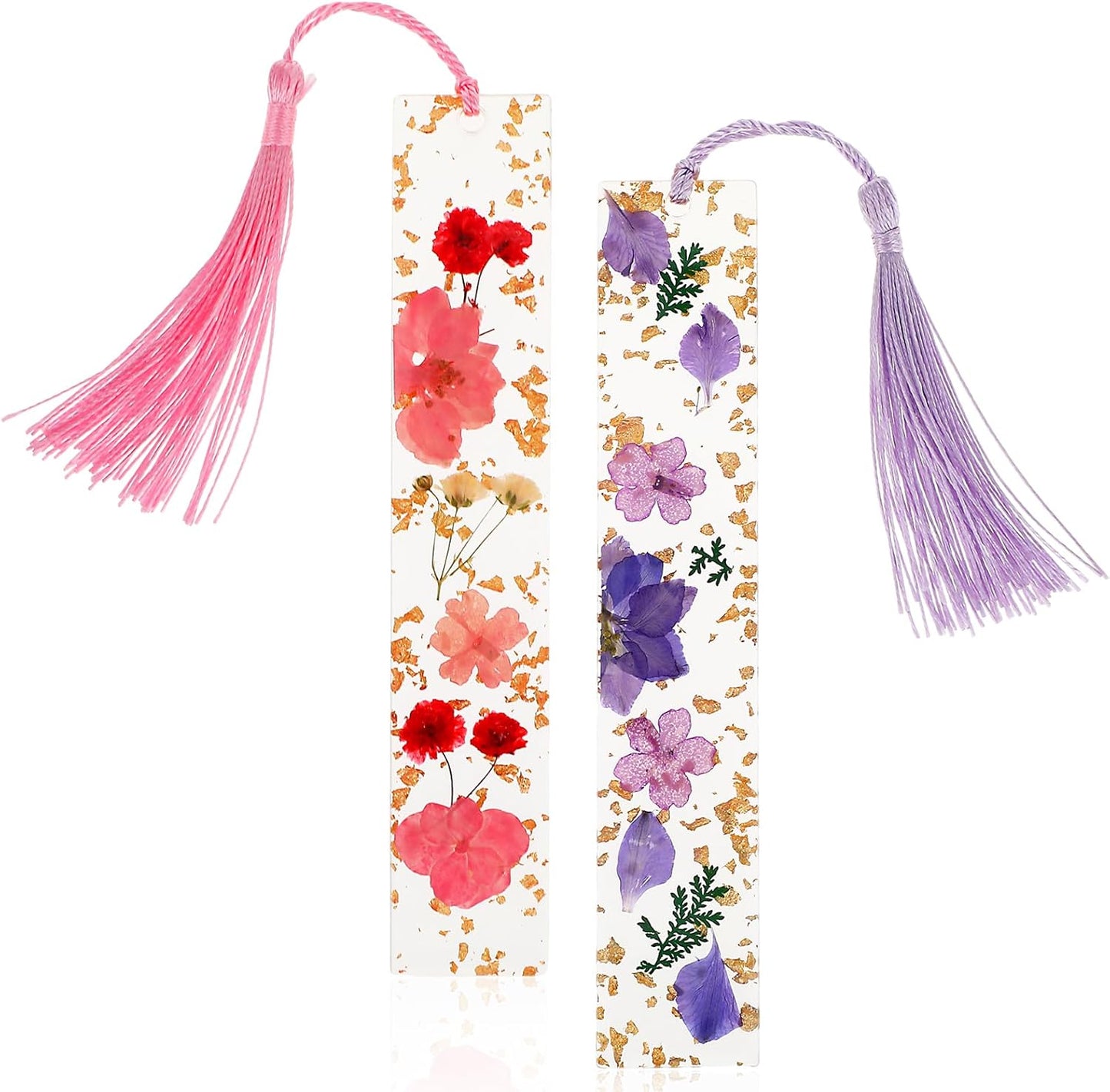 2 Pack Pressed Flower Bookmarks Clear Resin Tassels Book Marks Dried Floral Book Markers Durable Handmade Cute Book Marking Accessories Gift for Students Bookworms Increase Reading Interest