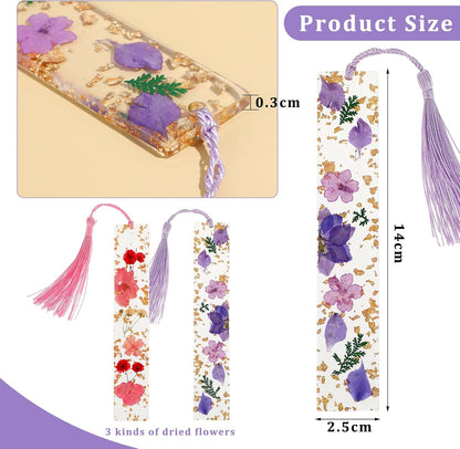 2 Pack Pressed Flower Bookmarks Clear Resin Tassels Book Marks Dried Floral Book Markers Durable Handmade Cute Book Marking Accessories Gift for Students Bookworms Increase Reading Interest