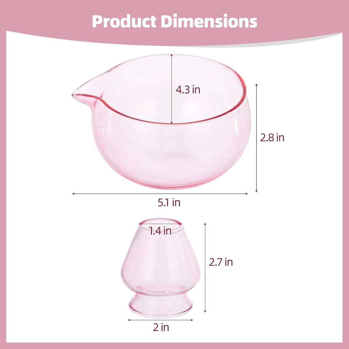 Matcha Bowl and Whisk Holder Set, Clear Pink Glass Matcha Bowl with Drip-Free Spout and Glass Whisk Stand, Elegant Matcha Tea Ceremony Set for Daily Matcha Preparation Serving