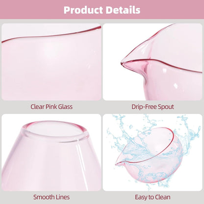 Matcha Bowl and Whisk Holder Set, Clear Pink Glass Matcha Bowl with Drip-Free Spout and Glass Whisk Stand, Elegant Matcha Tea Ceremony Set for Daily Matcha Preparation Serving