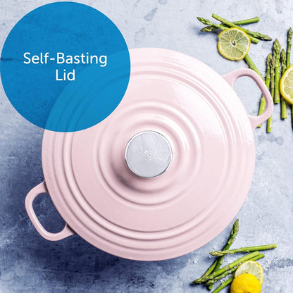Bourgogne Enameled Cast Iron 4.4QT Dutch Oven, Dusty Pink